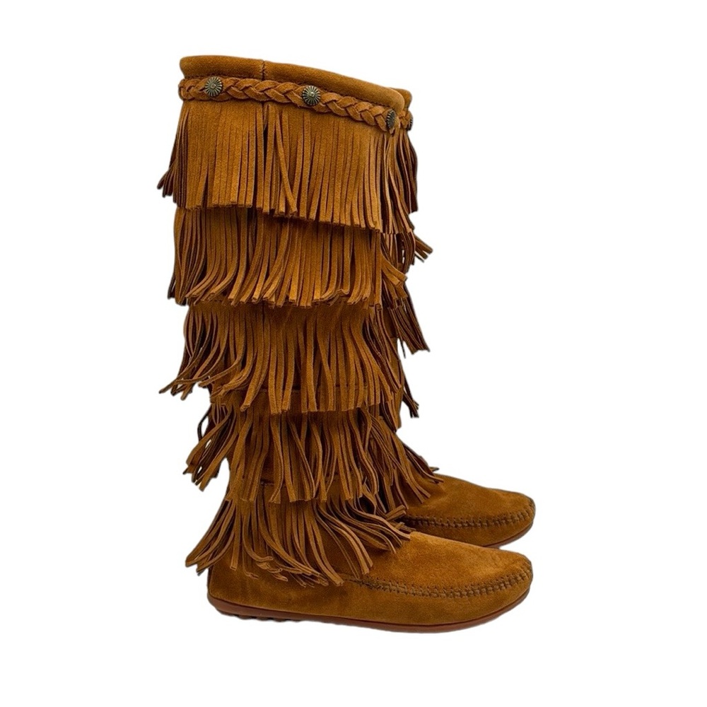 Minnetonka Suede 5 Layer Fringe Boots Size 7 - image 5